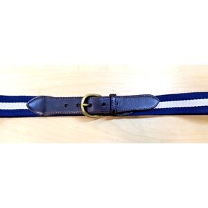 J McLauglin Canvas Belt Blue with White Strip‎ Brass Buckle Size 38